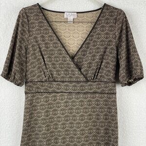 Ann Taylor Loft Womens Brown Medallion Print V-Neck Empire Waist Midi Dress Sz 6